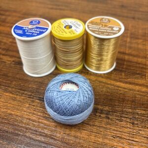 Coats & Clark Sewing Thread Lot Metallic Gold Mercerized Cotton Quilting Crochet